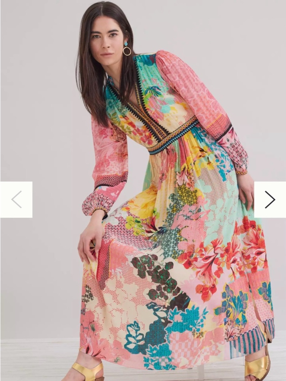 Bhanuni by Jyoti Anthropologie Long Sleeve Maxi Dress in Green, Size 6 - Picture 9 of 9